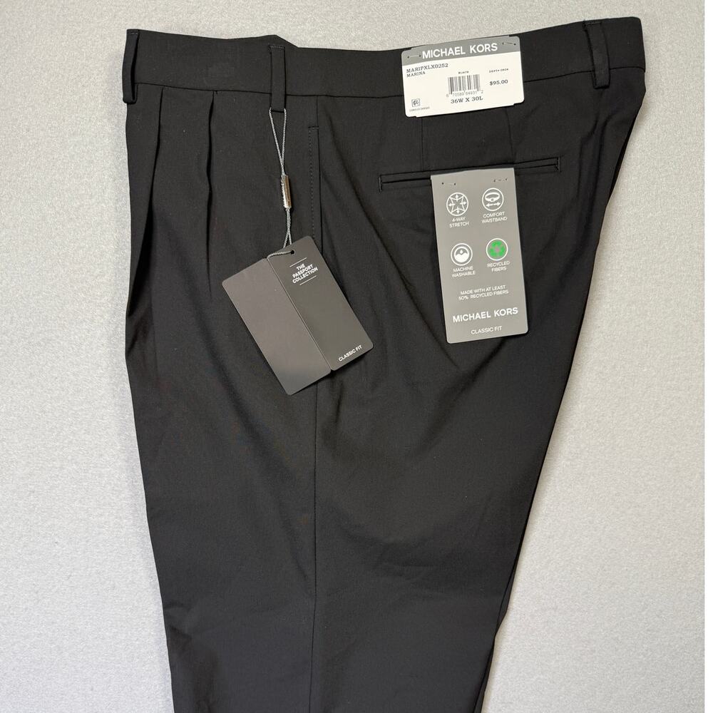 Michael Kors Men's Pleated Solid Classic Fit Pants Black 36x30 $95